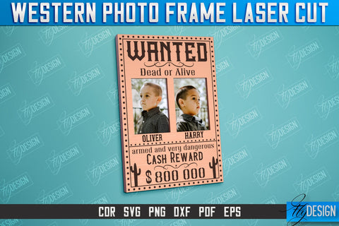 Western Photo Frame Bundle | Gift Idea | Vintage Photo Frame | Wild West | CNC File SVG Fly Design 