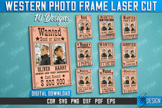 Western Photo Frame Bundle | Gift Idea | Vintage Photo Frame | Wild West | CNC File SVG Fly Design 
