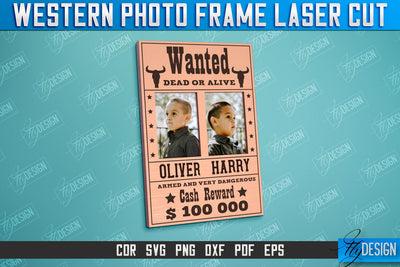 Western Photo Frame | Gift Idea | Vintage Photo Frame | Wild West | CNC File SVG Fly Design 