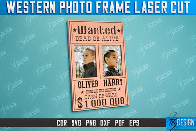 Western Photo Frame | Gift Idea | Vintage Photo Frame | Wild West | CNC File SVG Fly Design 