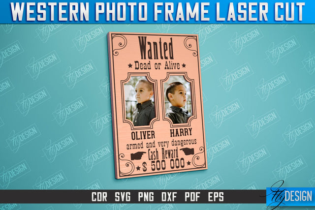 Western Photo Frame | Gift Idea | Vintage Photo Frame | Wild West | CNC File SVG Fly Design 