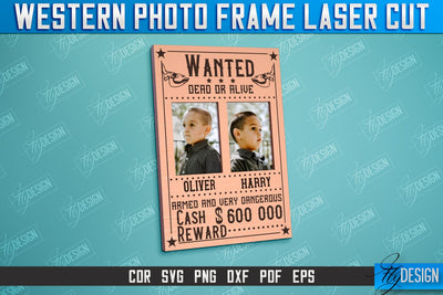 Western Photo Frame | Gift Idea | Vintage Photo Frame | Wild West | CNC File SVG Fly Design 
