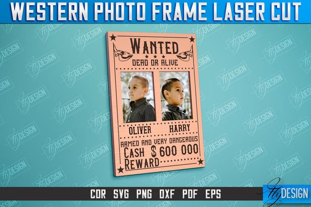 Western Photo Frame | Gift Idea | Vintage Photo Frame | Wild West | CNC File SVG Fly Design 