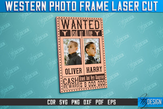Western Photo Frame | Gift Idea | Vintage Photo Frame | Wild West | CNC File SVG Fly Design 