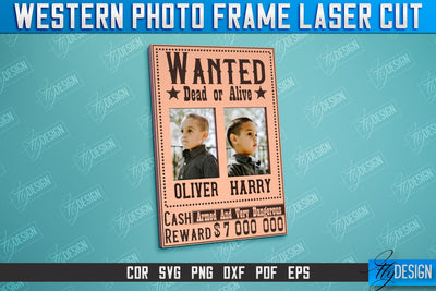 Western Photo Frame | Gift Idea | Vintage Photo Frame | Wild West | CNC File SVG Fly Design 