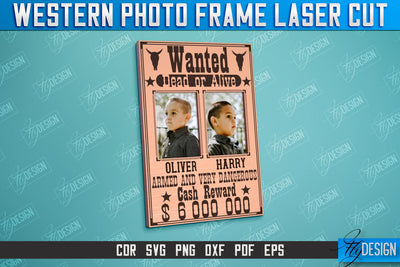 Western Photo Frame | Gift Idea | Vintage Photo Frame | Wild West | CNC File SVG Fly Design 