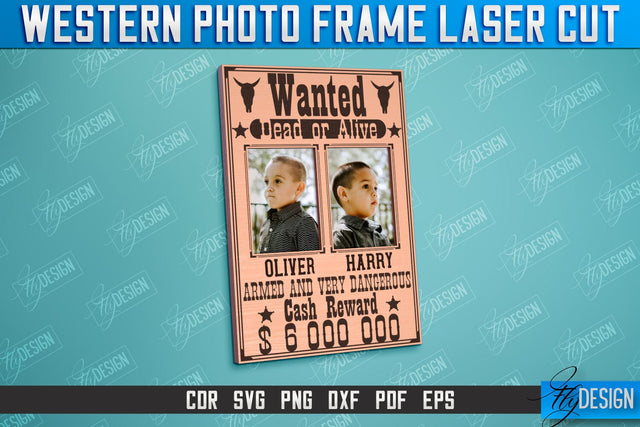 Western Photo Frame | Gift Idea | Vintage Photo Frame | Wild West | CNC File SVG Fly Design 