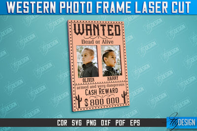 Western Photo Frame | Gift Idea | Vintage Photo Frame | Wild West | CNC File SVG Fly Design 