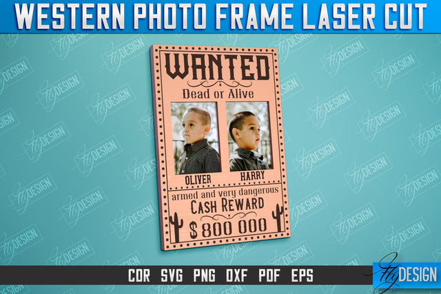 Western Photo Frame | Gift Idea | Vintage Photo Frame | Wild West | CNC File SVG Fly Design 
