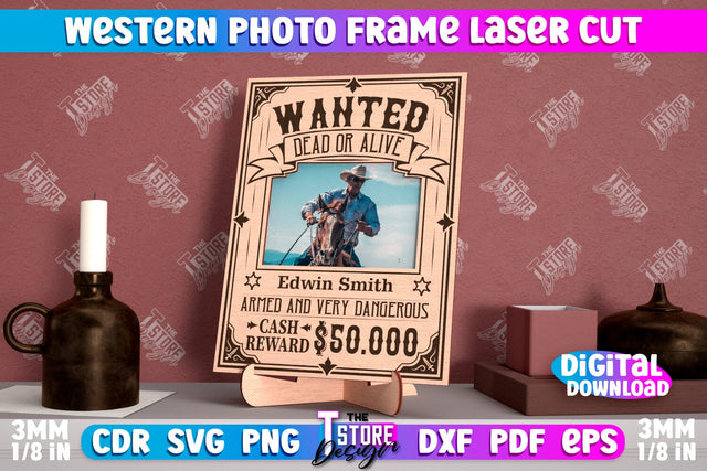 Western Photo Frame | Gift Idea | Vintage Photo Frame | Wild West | CNC File SVG The T Store Design 