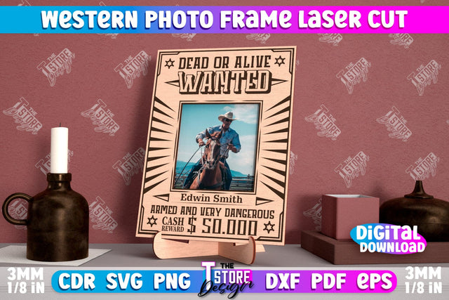Western Photo Frame | Gift Idea | Vintage Photo Frame | Wild West | CNC File SVG The T Store Design 