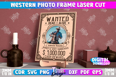 Western Photo Frame | Gift Idea | Vintage Photo Frame | Wild West | CNC File SVG The T Store Design 