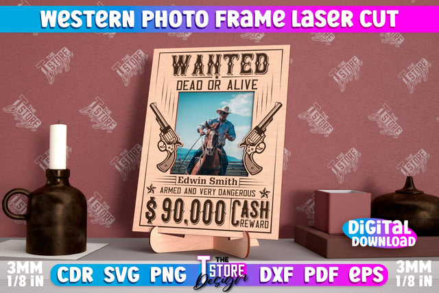 Western Photo Frame | Gift Idea | Vintage Photo Frame | Wild West | CNC File SVG The T Store Design 