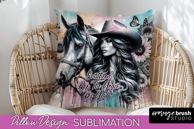Western Pillow Cover - Cowgirl Pillow Case Sublimation Sublimation OrangeBrushStudio 