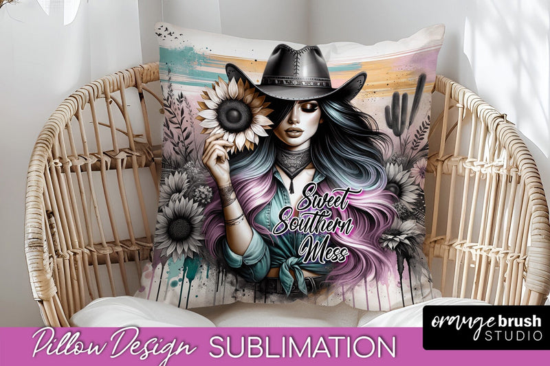 Western Pillow Cover - Cowgirl Pillow Case Sublimation Sublimation OrangeBrushStudio 