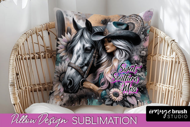 Western Pillow Cover - Cowgirl Pillow Case Sublimation Sublimation OrangeBrushStudio 