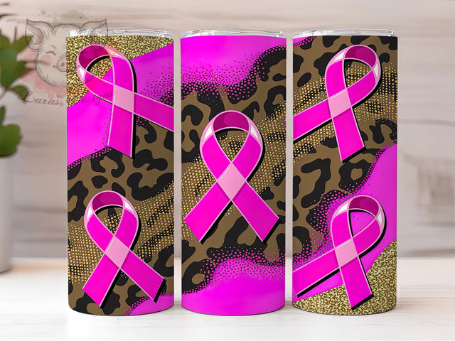 Western Pink Ribbon Awareness Tumbler, Breast Cancer Awareness Pattern, Cowgirl Ribbon Design, 20Oz Sublimation Wrap, Hope Ribbon Art, Rustic Western Texture, Tumbler Sublimation Sublimation Lara' s Designs 