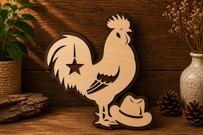 Western Rooster Laser Cut Svg File Design SVG Regulrcrative 