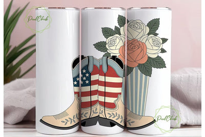 Western Roses Flag 20oz Tumbler Wrap Sublimation PixelChick 