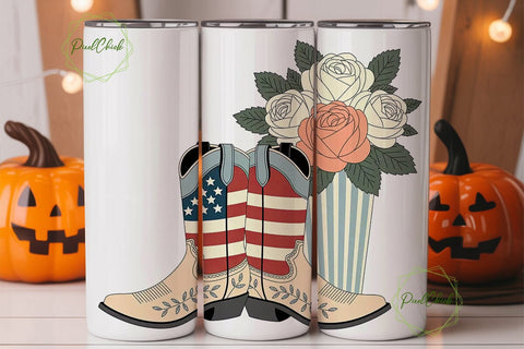 Western Roses Flag 20oz Tumbler Wrap Sublimation PixelChick 
