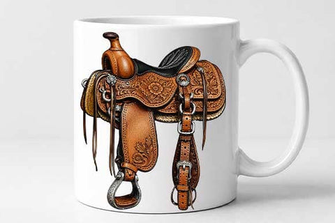 Western Saddle PNG | Tooled Leather Cowboy Sublimation PNG SVG BillahCrafts 