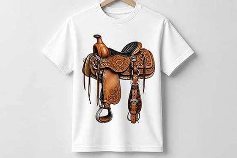 Western Saddle PNG | Tooled Leather Cowboy Sublimation PNG SVG BillahCrafts 