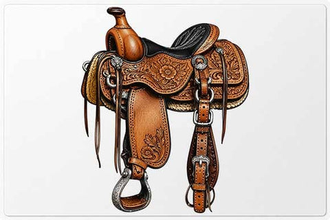 Western Saddle PNG | Tooled Leather Cowboy Sublimation PNG SVG BillahCrafts 