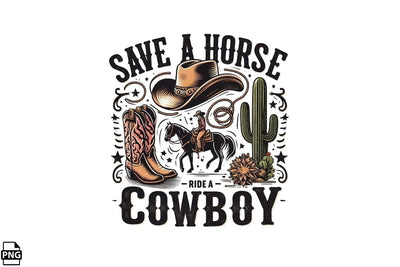 Western Save A Horse Ride A Cowboy PNG Printable File Sublimation Creativedesigntee 