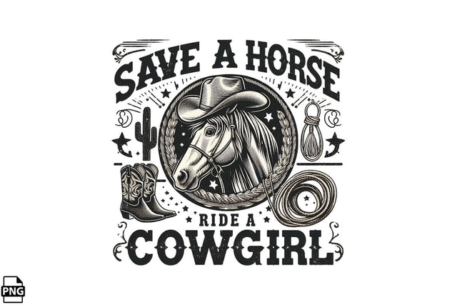 Western Save A Horse Ride A Cowgirl PNG Printable File Sublimation Creativedesigntee 