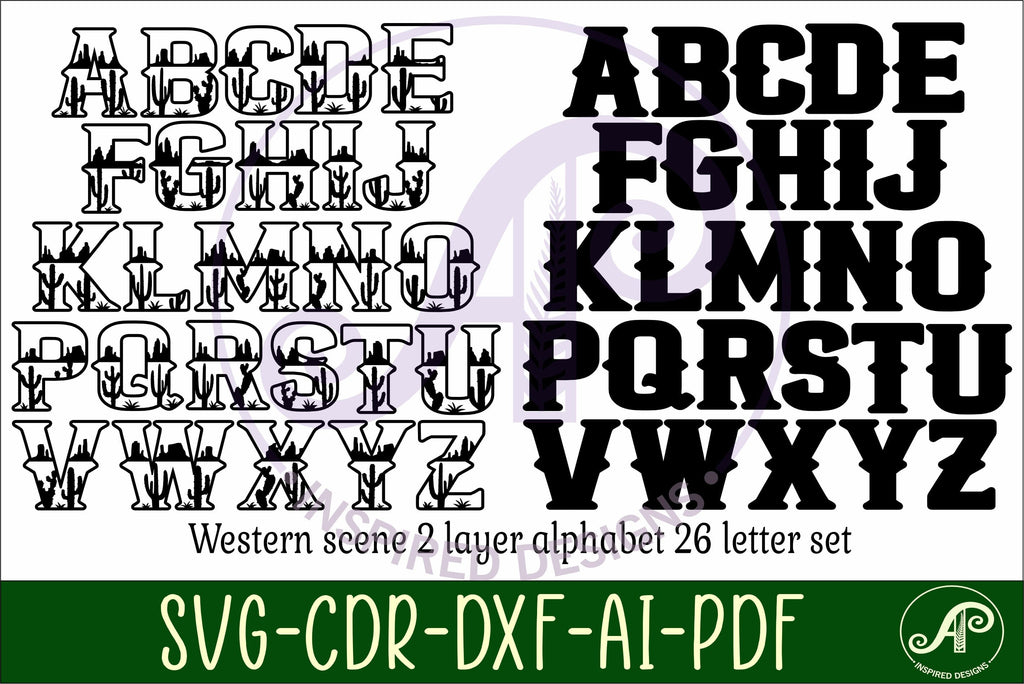 Western scene letters alphabet set x 26 - So Fontsy