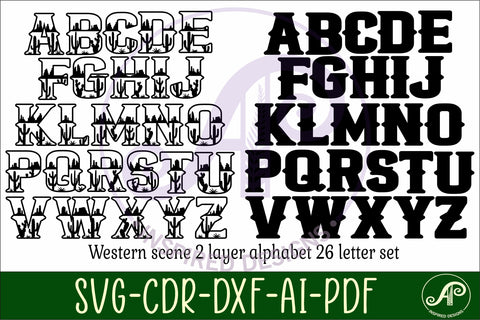 Western scene letters alphabet set x 26 SVG APInspireddesigns 