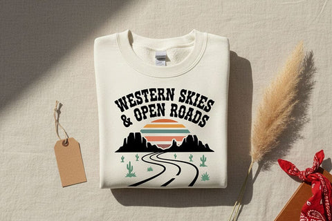Western Skies & Open Roads Svg, Western Cowgirl Svg, Country Roads Svg, Western Aesthetic Svg, Cowgirl Shirt Svg, Rodeo Western Cricut File SVG TiffsCraftyCreations 