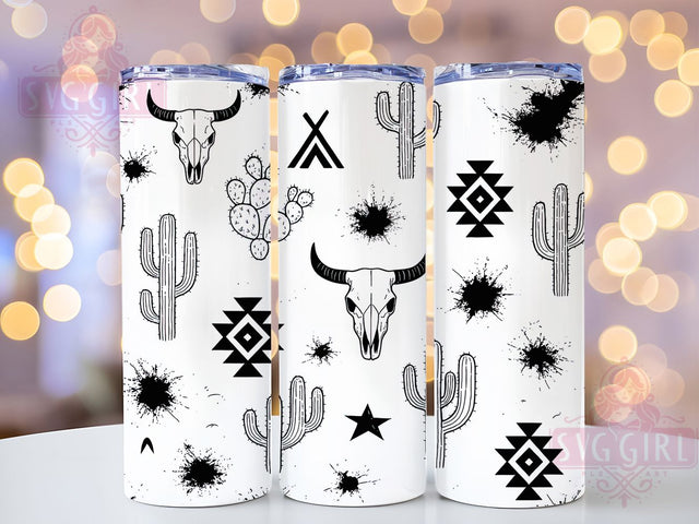 Western Skull Aztec Pattern Tumbler, Aztec Pattern Design, Bull Skull Art, Southwestern Style Cup, Native American Pattern, Western Boho Design, Tribal Bull Art Sublimation SvggirlplusArt 