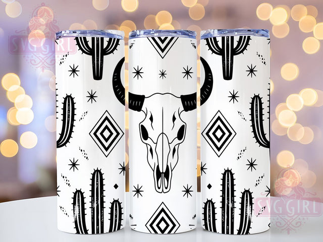 Western Skull Aztec Pattern Tumbler, Aztec Pattern Design, Bull Skull Art, Southwestern Style Cup, Native American Pattern, Western Boho Design, Tribal Bull Art Sublimation SvggirlplusArt 