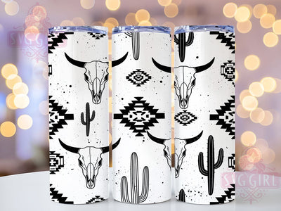 Western Skull Aztec Pattern Tumbler, Aztec Pattern Design, Bull Skull Art, Southwestern Style Cup, Native American Pattern, Western Boho Design, Tribal Bull Art Sublimation SvggirlplusArt 