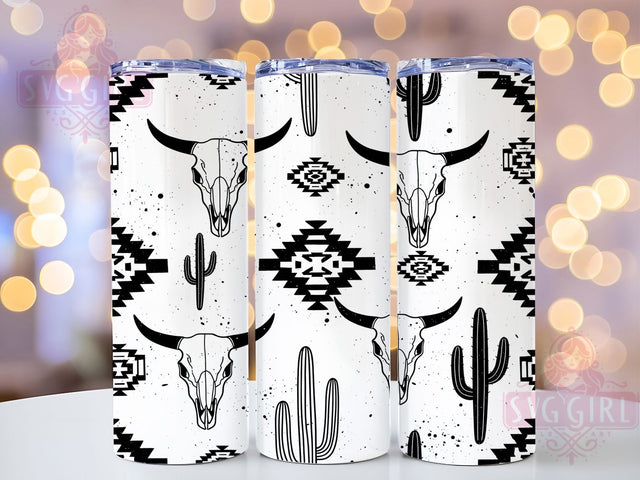 Western Skull Aztec Pattern Tumbler, Aztec Pattern Design, Bull Skull Art, Southwestern Style Cup, Native American Pattern, Western Boho Design, Tribal Bull Art Sublimation SvggirlplusArt 