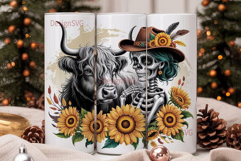 Western Skull Cowgirl 20oz Tumbler Sublimation DesignSVG 