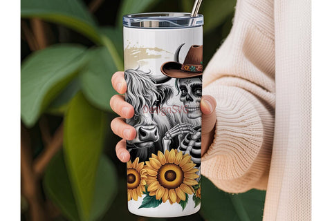 Western Skull Cowgirl 20oz Tumbler Sublimation DesignSVG 