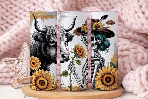 Western Skull Cowgirl 20oz Tumbler Sublimation DesignSVG 