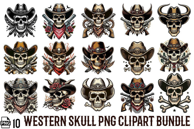 Western Skull PNG Clipart Bundle Printable File Sublimation Creativedesigntee 