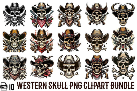 Western Skull PNG Clipart Bundle Printable File Sublimation Creativedesigntee 