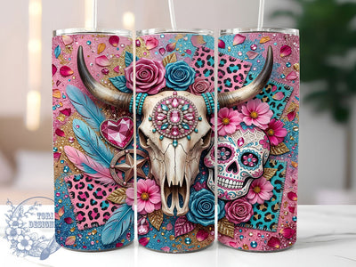 Western Sugar Skull 20oz Tumbler, Western Sugar Skull, Sugar Skull Tumbler, Western Skull, Skull Tumbler, 20oz Tumbler, Western Tumbler, Tumbler Wrap Sublimation ToriDesigns 