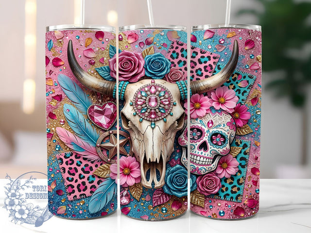 Western Sugar Skull 20oz Tumbler, Western Sugar Skull, Sugar Skull Tumbler, Western Skull, Skull Tumbler, 20oz Tumbler, Western Tumbler, Tumbler Wrap Sublimation ToriDesigns 