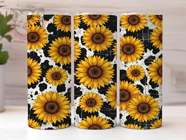 Western Sunflower Cowhide 20oz Tumbler, Western Sunflower, Sunflower Cowhide, Cowhide Tumbler, 20oz Tumbler, Western Tumbler, Sunflower Tumbler, Tumbler Wrap Sublimation Lara' s Designs 