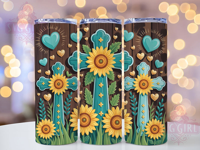 Western Sunflower Cross Tumbler, Sunflower Tumbler Design, Rustic 20oz Wrap, Sublimation Design, Country Faith Gift, Stylish Cross Wrap, Western Sunflower Tumbler Sublimation SvggirlplusArt 