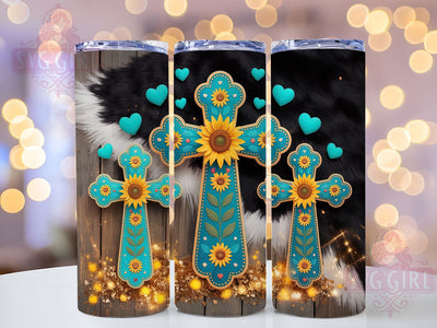 Western Sunflower Cross Tumbler, Sunflower Tumbler Design, Rustic 20oz Wrap, Sublimation Design, Country Faith Gift, Stylish Cross Wrap, Western Sunflower Tumbler Sublimation SvggirlplusArt 