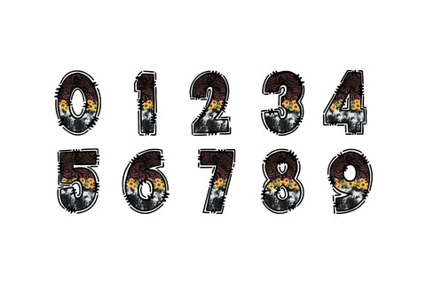 Western Sunflower Doodle Letters, Cow Print PNG Sublimation BijouBay 