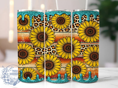 Western Sunflower Leopard 20oz Tumbler, Western sunflower, Leopard print design, 20oz skinny tumbler, Sunflower tumbler wrap, Western tumbler design, Leopard tumbler wrap, Boho western design Sublimation ToriDesigns 