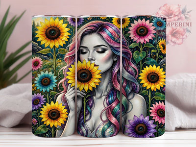 Western Sunflower Mystic 20oz Tumbler, Mystical Woman, Flowing Hair, Pink Purple Teal, Silver Accents, 20oz Tumbler Wrap, Sublimation PNG Sublimation Li Zamperini 
