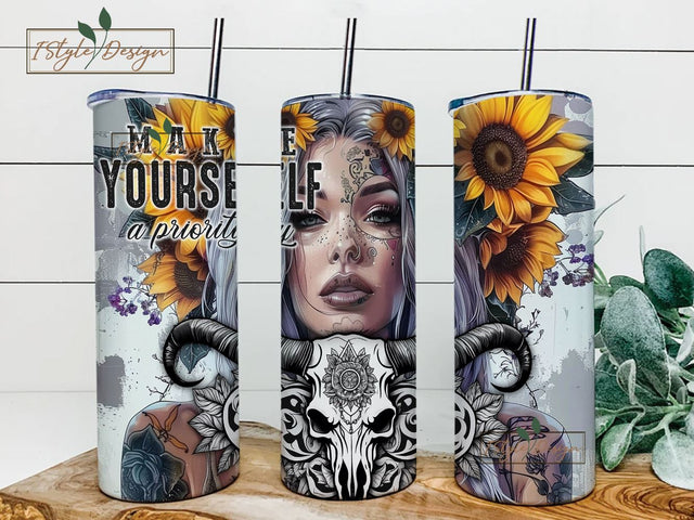 Western sunflower self love daily affirmations snarky funny 20oz tumbler wrap, Sublimation design templates, straight png Digital download. Sublimation iStyleDesign 